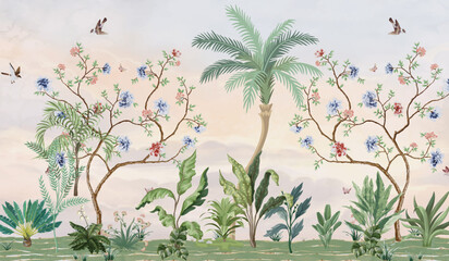 Tropical Wall Mural, Tropical Garden Illustration for Decore, Mural, Wallpaper  © Sharif
