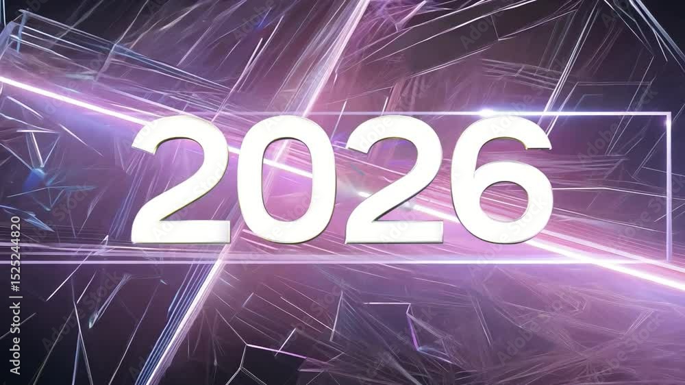 Poster futuristic design for year 2026 showcases vibrant colors and dynamic lines, creating movement and in