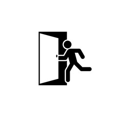 Running man and exit door sign isolated on white background