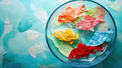 Colorful Origami Fish in a Glass Bowl