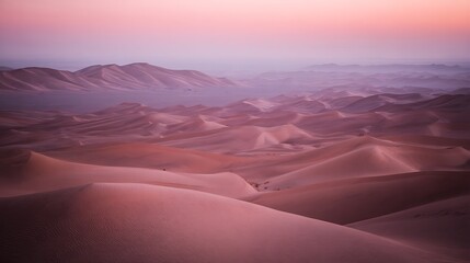 Desert dunes under a pink sky