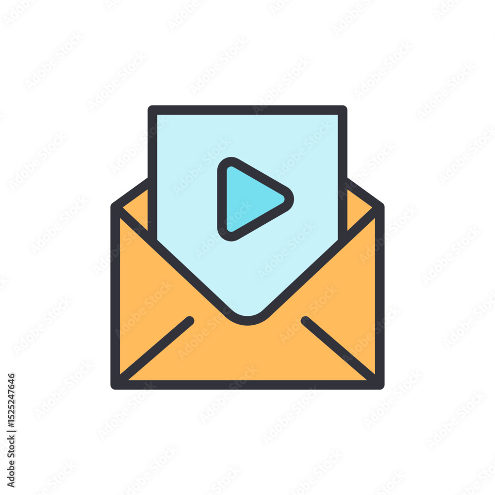 Aufkleber digital media delivery concept with envelope and play button symbol