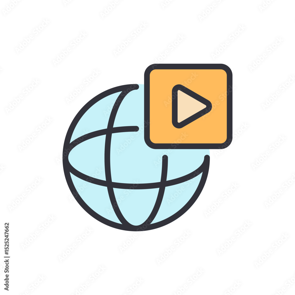Poster global online video stream concept with play button and sphere shape