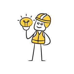 doodle engineer and light bulb character