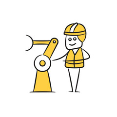 doodle engineer and robotic arm character