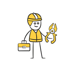 doodle engineer holding toolbox and pliers character