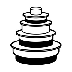 Stackable round containers icon black and white illustration