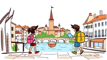 City Exploration Delight: Children Adventuring in Vibrant Urban Setting
Concept: Adventure, discovery, urban exploration