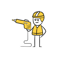 doodle engineer using electric drill character