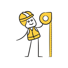 doodle engineer holding measuring tape character