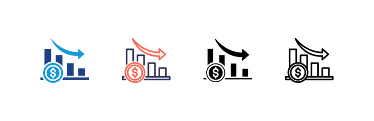 Recession icon set multiple style collection