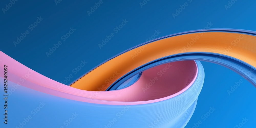 Aufkleber abstract curved paper-like design with intertwined ribbons in soft pink and orange tones on blue bac