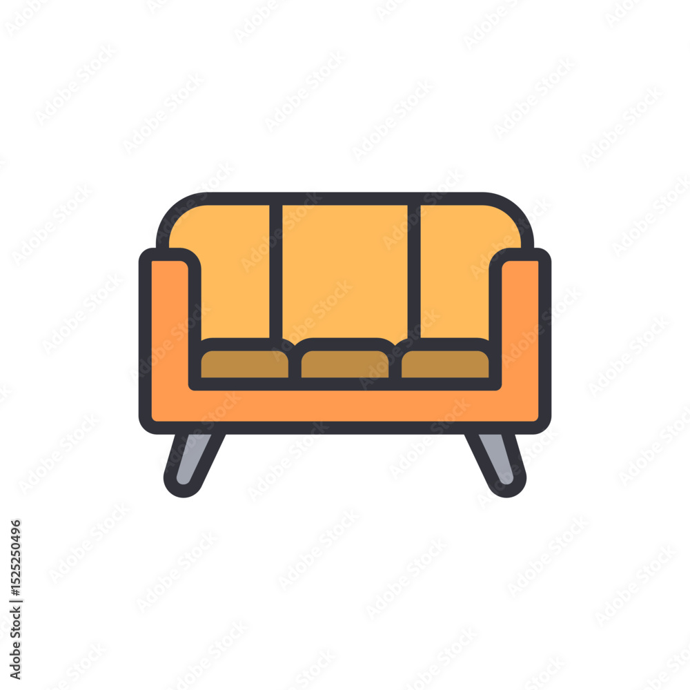Poster stylish couch with a minimalist design on transparent background