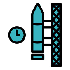 Rocket is launching and the time is 3:00. The rocket is on the left side of the image