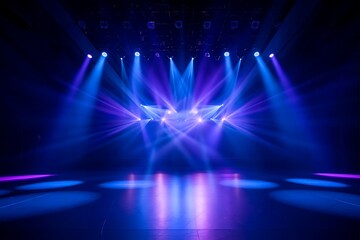 Spectacular Stage Lighting Design Blue and Purple Concert Spotlights Illuminating Empty Stage