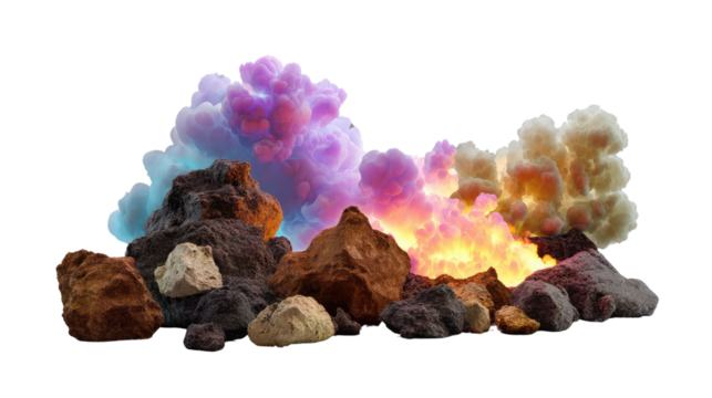 Celestial Collision: Vibrant cosmic clouds and asteroids colliding in a dynamic display of stellar phenomena, highlighting the raw power and beauty of the universe. 