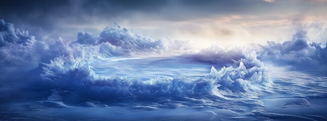 Magical frozen ice floe in polar landscape with circular shape for product display

