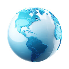 Fototapeta premium Glass Globe Americas View World Map Blue, isolated on transparent background, perfect cutout, PNG