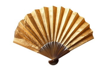 Gold paper fan isolated on transparent background