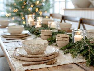 Festive rustic table with candles