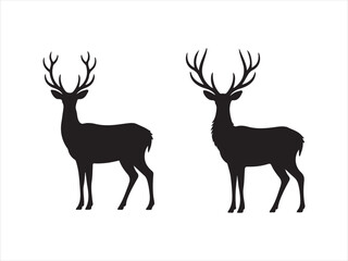 Obraz premium Graceful Black Deer Silhouettes with Antlers: Wildlife and Nature Icons