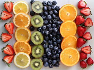 Fresh sliced fruits flatlay