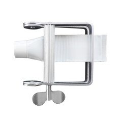 Isolated tube squeezer with inserted aluminum tube on transparent background. High-quality cut-out...