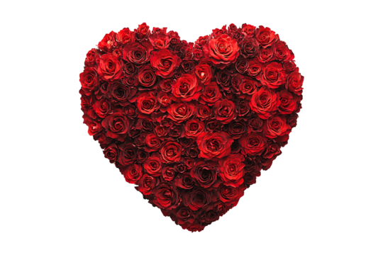 Heart made of beautiful red roses isolated on transparent background