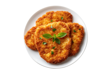 Homemade breaded chicken schnitzel isolated on transparent background