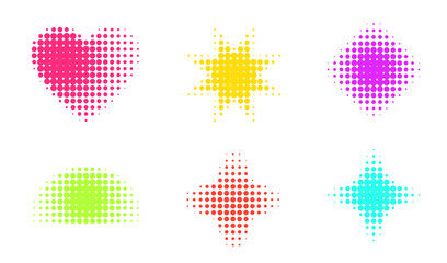 Set of heart and star shape with dot halftone gradient effect