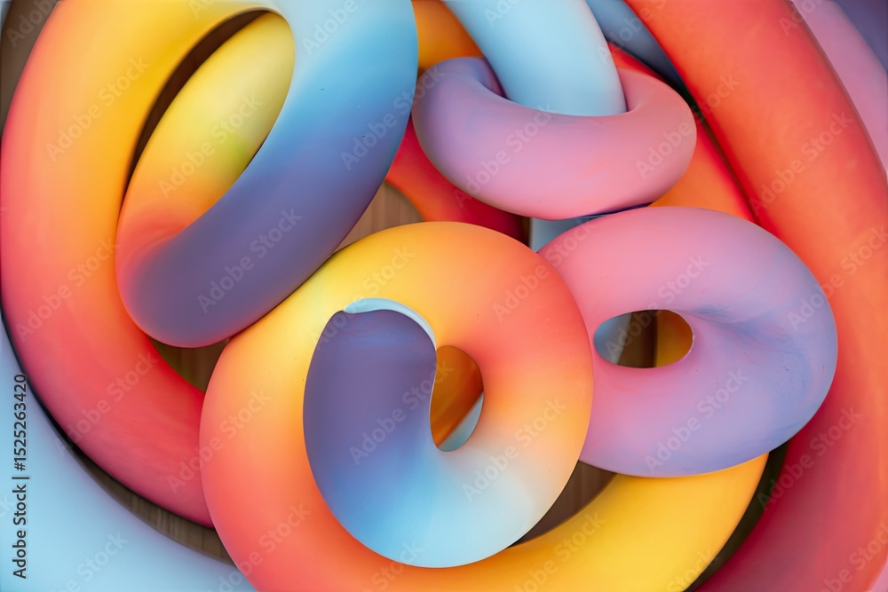 Poster Abstract Colorful Donut Shape Forms Interlocking In CloseUp Arrangement