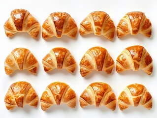Fresh golden croissants on white background