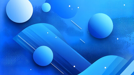Abstract blue geometric background with flowing shapes and halftone pattern