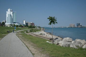 Riverside Path and Skyline along Windsor's Detroit Riverfront