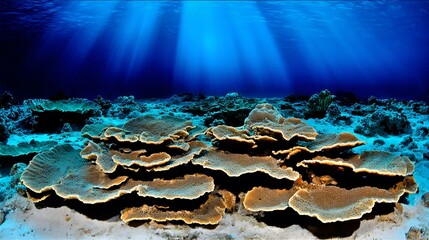 Sunlit underwater coral reef environment beauty
