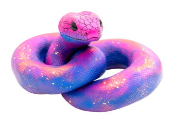 Vibrant cosmic snake sculpture art studio digital fantasy environment close-up view isolated on transparent background