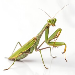 Praying Mantis Macro on White &ndash; Full Body Insect in 8K