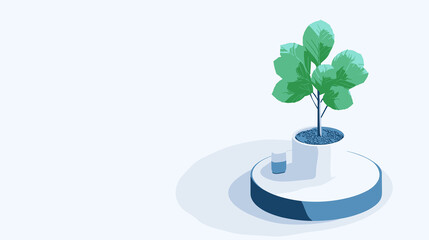 Digital illustration of a plant in a modern pot on a pedestal  
