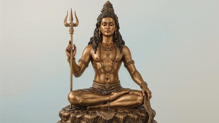 Bronze statue of the Hindu god Shiva isolated on a light background.