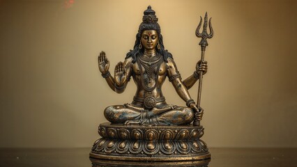Bronze statue of a four-armed Hindu deity in a traditional blessing pose.