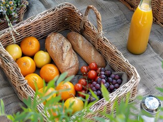 Summer Picnic with Fruits and Fresh Bread