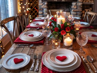 Elegant Holiday Dinner Table with Red Napkins and Candlelight