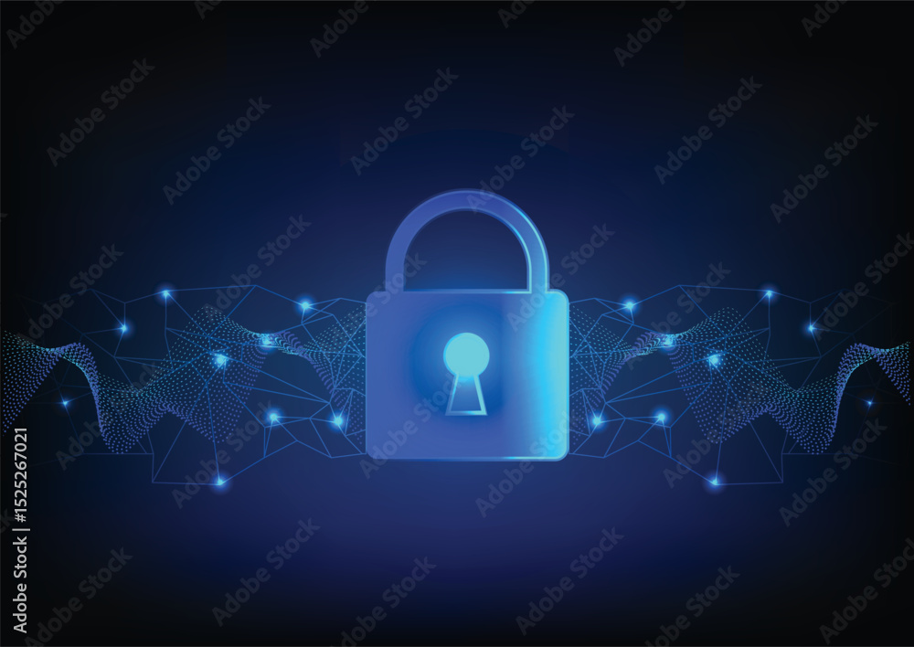 Poster lock technology, privacy security background. concept of safty protection, shield encryption, abstra