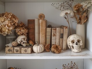 Autumn Still Life with Skull and Dried Flowers