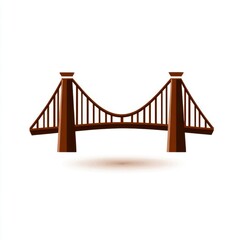 Obraz premium Simple illustration of a brown suspension bridge with two towers on a white background.