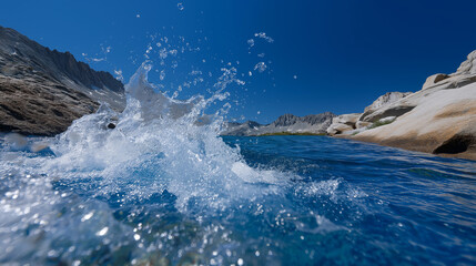 Obraz premium Joyful splash in a mountain lake after a day of adventure