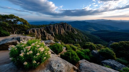 Dramatic sunset over mountainous landscape australian national park photography scenic view nature's beauty