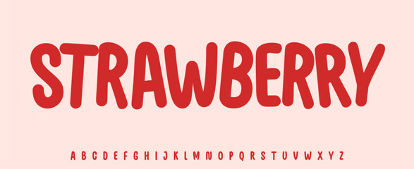 Summer aggregate accessory fruit, Strawberry lettering, cartoon rounded alphabet, playful font for fresh product headline, logo. Childish typographic design. Packaging typography. Vector typeset