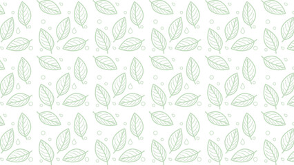 seamless leaves line art patterns in pale green color. Simple and clean leaves vector art.