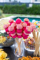 catering buffet with variety of food snacks and appetizers